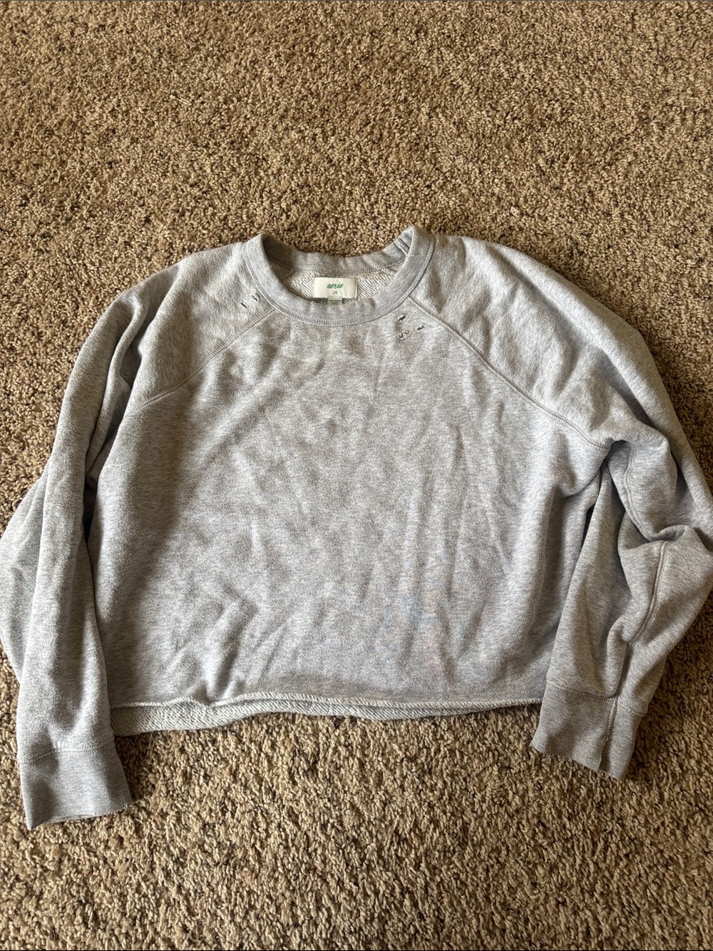 Aerie Light Gray Cropped Crewneck Sweater
